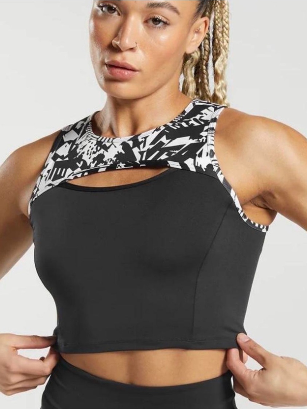 Gymshark Women’s Tank Top Black White Abstract Graphic Athletic Workout Size M